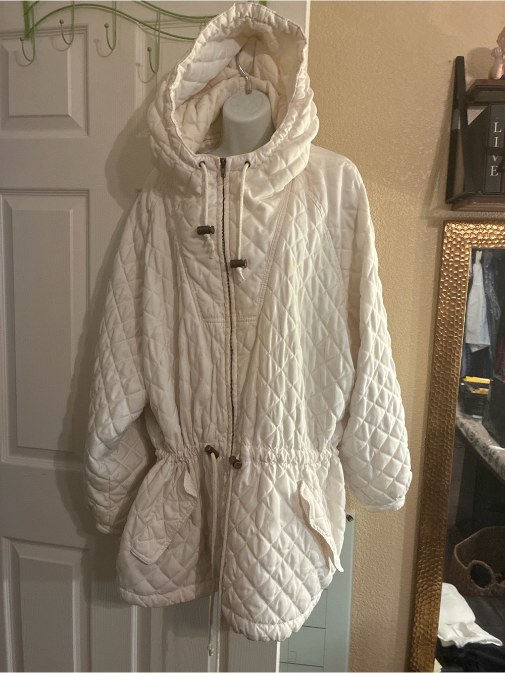 The Limited Cream Quilted Hooded Drawstring Puffer Jacket